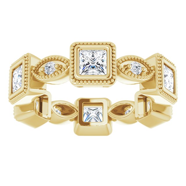 2.00 ct. Princess & Round Diamond Eternity Band Milgrain Accent Ring-VIRABYANI